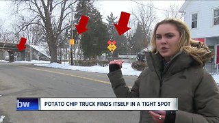 Potato chip truck finds itself in a tight spot