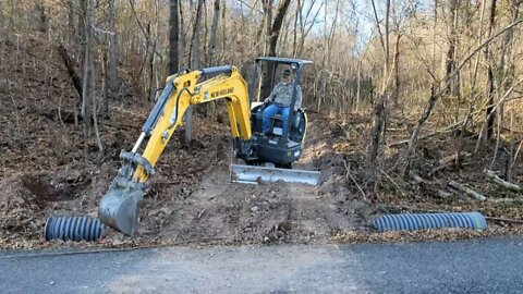Clearing a Road Thru The Woods In One Day with New Holland Mini Excavator