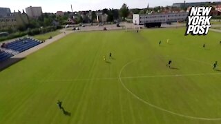 Parachute Fail Crashes Soccer Game in Poland