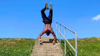 Amazing handstand walk down stairs