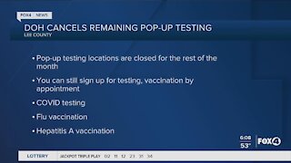 Department of Health cancel pop up testing dates