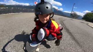 Six-year-old girl is downhill skateboarding sensation!