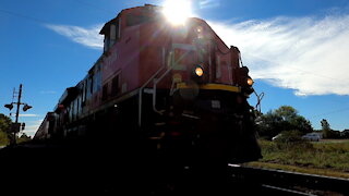 Westbound CN 123 Intermodal Train CN 3106 & CN 2881 Locomotives In Ontario TRACK SIDE