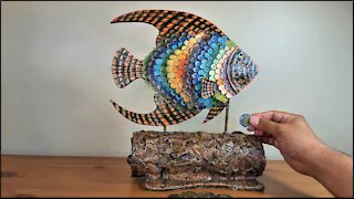 Fish Figurine Coin Bank made from Pringles Container