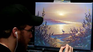 Acrylic Landscape Painting of a Misty Morning with Heron - Time Lapse - Artist Timothy Stanford