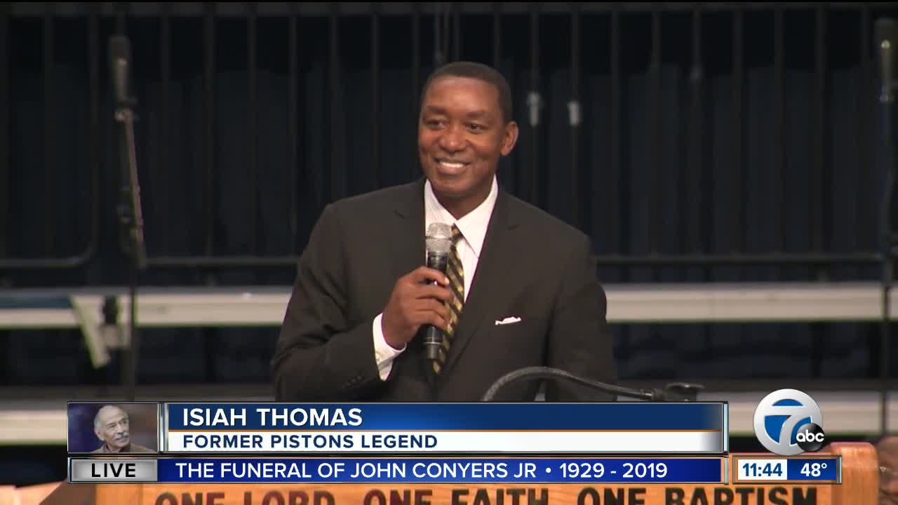 Isiah Thomas honors Rep. John Conyers Jr. at Conyers' funeral