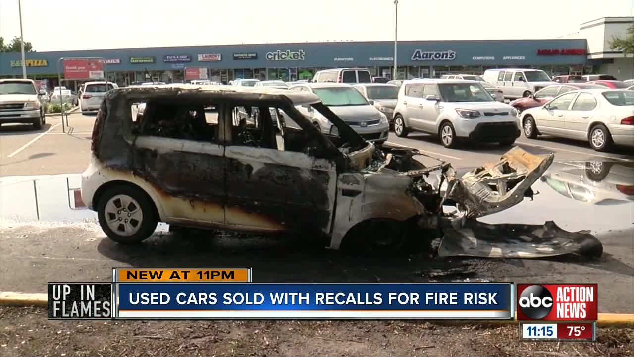 Used car dealerships across the Tampa Bay area are selling vehicles under recall for fire risks