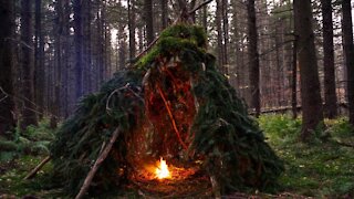 Survival Shelter Wikiup Build. Bushcraft camp construction