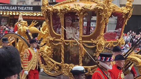 King charles in his golden carriage led by the blue's and royals #kingscoronation