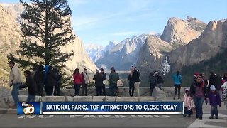 National parks, attractions to close today