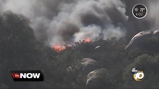 Brush fire ignites in Ramona amid high winds