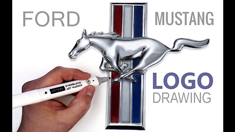 How to draw 3D shiny logo - FORD MUSTANG LOGO DRAWING