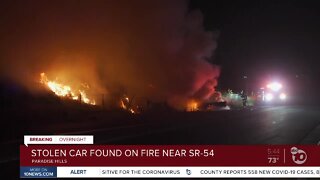 Stolen car found on fire in paradise hills