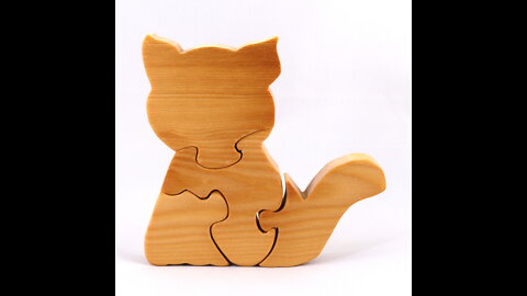 Small Wood Kitten/Cat Puzzle, Handmade Simple Four Piece Puzzle for Young Children
