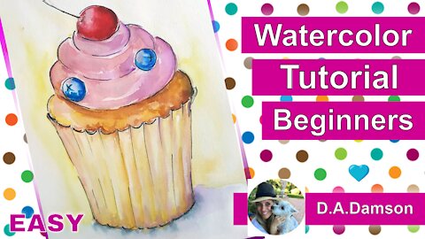 Easy Watercolor Tutorial - Cupcake