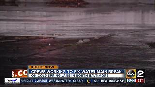 Water main break on W. Cold Spring Lane in N. Baltimore