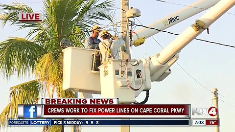 Crews work to fix power lines on Cape Coral Parkway