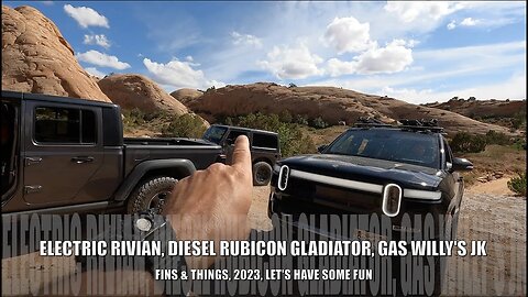 Rivian Electric vs Diesel Rubicon Gladiator vs Gas Willy's JK, Fins & Things, 4x4, Moab, UT, 2023