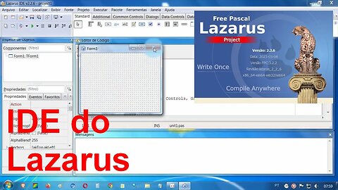 8- Ide do Lazarus. Form, F12, Editor de Códigos, Propriedades Form, Compilando, Estrutura de Códigos