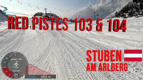 [4K] Skiing Stuben am Arlberg, Red Pistes 103 and 104 from Albonabahn I, Austria, GoPro HERO11