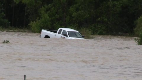 Truck swept down stream in Columbia, South Carolina