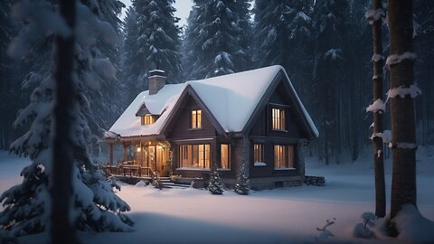 Relaxing Music - Cottage on Snowy Mountain Calming Ambience - Sleep, Study, Work, Meditation