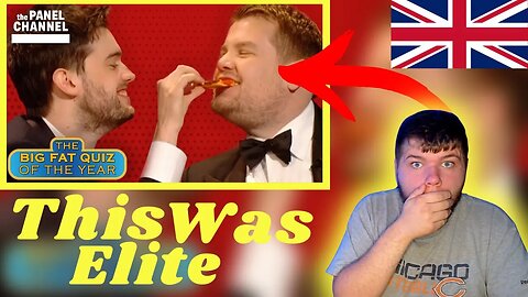 American Reacts To | Ordering Pizza Mid Show! Jack Whitehall & James Corden Eat! | BIG FAT QUIZ 2012