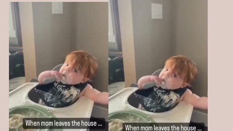 adorable baby eats alone