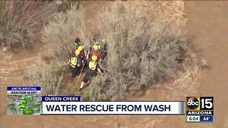 Two people clinging to branches rescued from Queen Creek wash in San Tan Valley