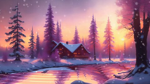 Winter Cottage Sunset | Snowfall & Peaceful Piano Music for Deep Sleep and Stress Relief