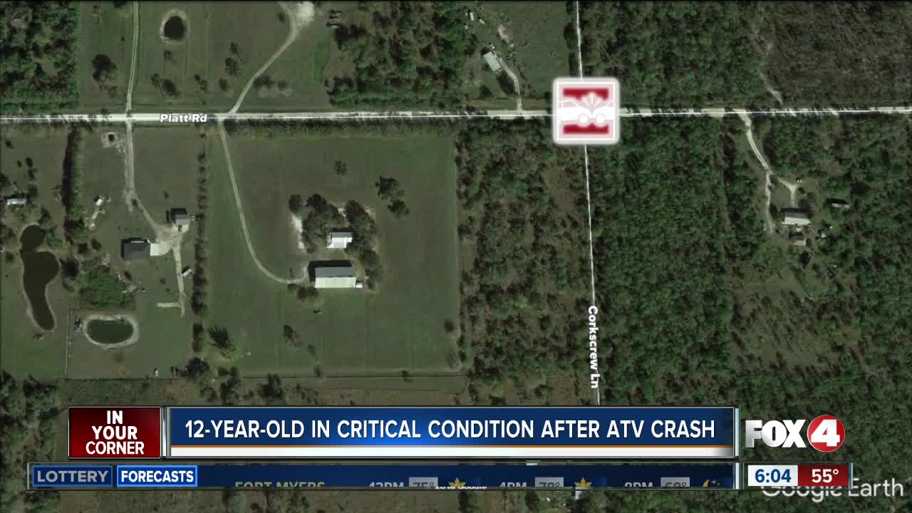 12-year-old in critical condition after ATV crash in Collier County