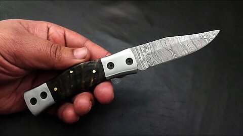 Rams Horn Folding Knife Hand Forged Damascus Steel Pocket Knife Handmade Folding Blade Linerlock