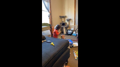 Big Sister Brushes Baby Brothers Hair