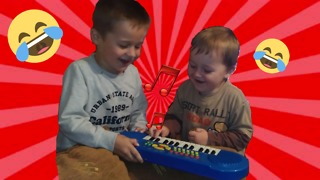 Kids overexcited playing piano toy