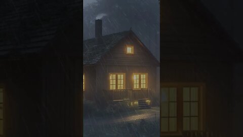 RAINSTORM with low distant thunder Ambience | Ominous Foggy Rainy Night at the Cabin