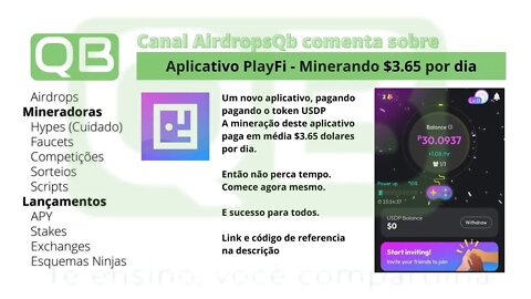 #Aplicativo - #PlayFi - #Mineradora de 24 horas, com #sorteio de #$1.000 doletas, bora?