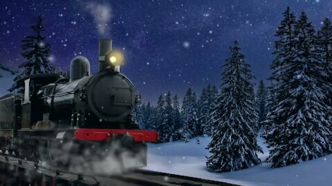 Polar Express Train on a snowy winter night