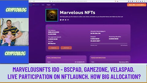 MarvelousNFTS IDO - Bscpad, Gamezone, Velaspad. Live Participation On NFTLAUNCH. How Big Allocation?