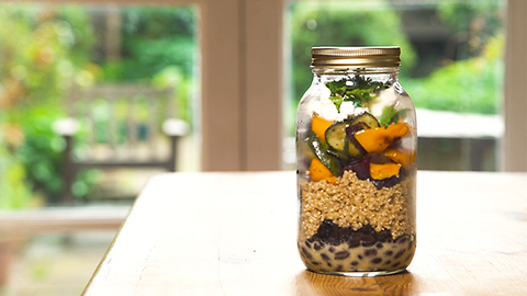 Roasted vegetable and feta jar salad