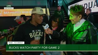 Bucks rans brave rainy weather for Game 2 Watch Party