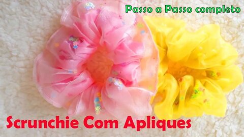 Como Fazer Scrunchie de Organza Com Aplique Transparente (Tendência pro Verão)