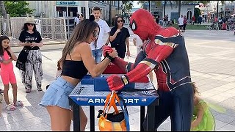 Fit Girl vs Spider Man Arm Wrestling