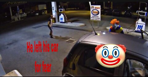 A fleeing man, fearing the damn clown, left his car behind