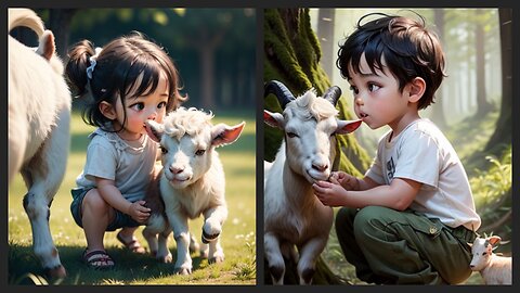kids are playing with cute goat baby animal #cute animal