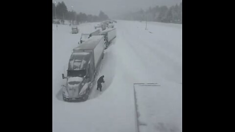 SNOWPOCALYPSE STOPS TRAFFIC❄️🛣️🌨️🚚IN DONNER PASS CALIFORNIA🏞️🌨️🚛🚙💫