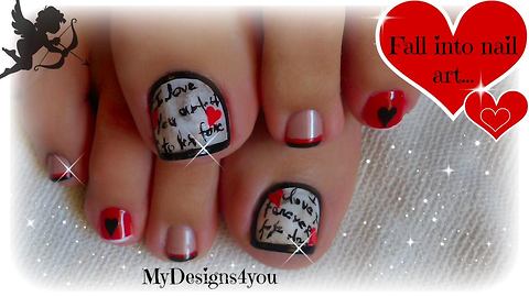 Valentine's Day love letter toenail art