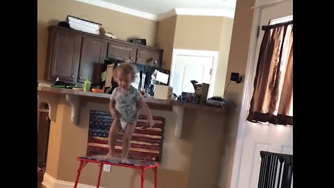 Ambitious toddler thinks he can fly