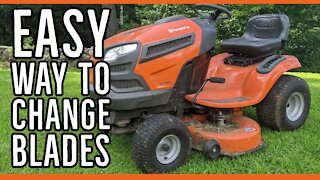 Easy Way to Change Husqvarna Riding Lawn Mower Blades Without Lift ||YTH18542||