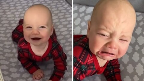 Smiling baby remembers it's naptime, instantly gets angry