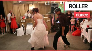 Moment a bride wowed her wedding guests with a dad-and-daughter dance - on ROLLER SKATES